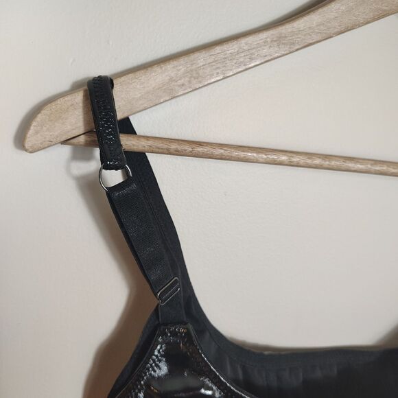 Black Patent Faux Leather Corset Bustier Top Women’s M Boned Gothic Grunge Club - Picture 4 of 11